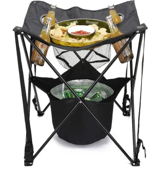 Mind Reader Folding Tailgate Table, Camping Gadgets, Tailgate Essentials, Portable Cooler, 23.25" L x 23.25" W x 24.5" H, Black