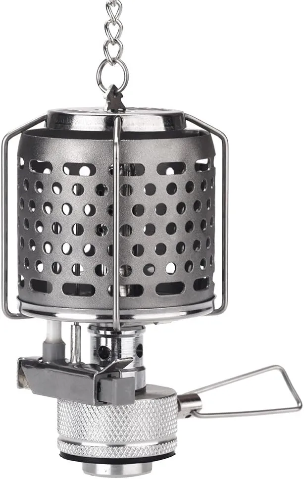 Mini Portable Camping Lantern Gas Light Tent Lamp Torch Hanging Metal Lamp-Chimney Butane 80LUX