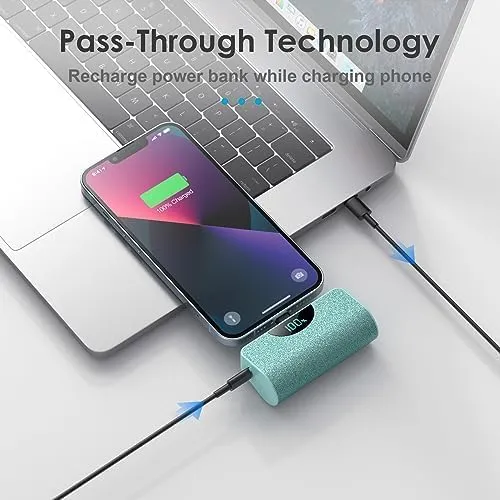 Mini Portable Charger Power Bank for iPhone, 5200mAh External Battery Charging Bank, 20W PD Fast Charging Battery Pack Portable Phone Charger for iPhone 14 Pro Max/14/13/12/11/XR/X/8/7/6,Green