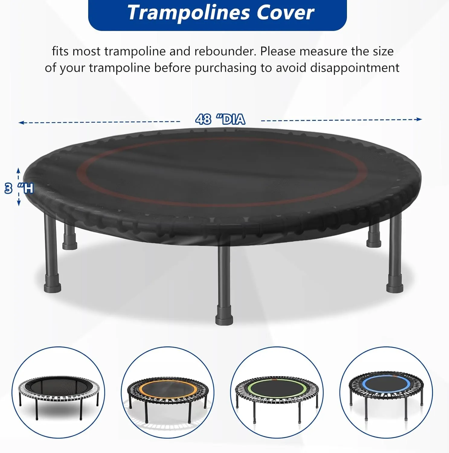 Mini Trampoline Cover 48 Inch Waterproof Fitness Trampoline Cover for Adults - Not Spring Covers (Black)