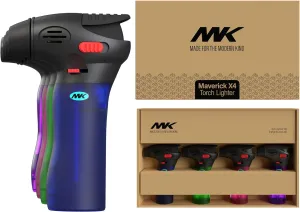 MK Lighter, 4Pcs Assorted Colors Torch Lighters Butane, Ideal to use as Kitchen Lighter, Candle Lighters, Camping Lighter, BBQ Lighter, Windproof Lighters, Refillable Lighters (Gas Included)