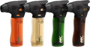 MK Lighter Outdoor Series Navigator, 4Pcs Assorted Colors and Designs Refillable Butane Torch Flame Lighter, Ideal for use Kitchen, Candle, BBQ, Multipurpose, Survival, Emergency, Preparation