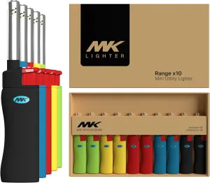 MK Lighters - Multipurpose Butane Refillable, Windproof Flame, Ideal for Candle, BBQ, Camping, Outdoor (3BL), 10PCS