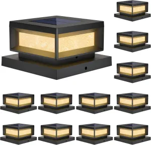 Mlambert 12 Pack Solar Powered Post Cap Lights Outdoor for 4x4/6x6 Wood/Vinyl Posts, Waterproof Deck Fence Patio Porch Light Cool/Warm Lighting, Black