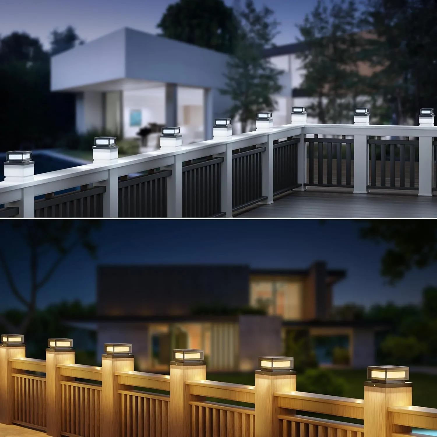 Mlambert 12 Pack Solar Powered Post Cap Lights Outdoor for 4x4/6x6 Wood/Vinyl Posts, Waterproof Deck Fence Patio Porch Light Cool/Warm Lighting, Black