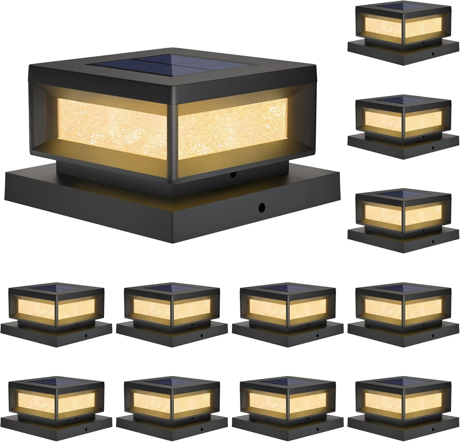 Mlambert 12 Pack Solar Powered Post Cap Lights Outdoor for 4x4/6x6 Wood/Vinyl Posts, Waterproof Deck Fence Patio Porch Light Cool/Warm Lighting, Black
