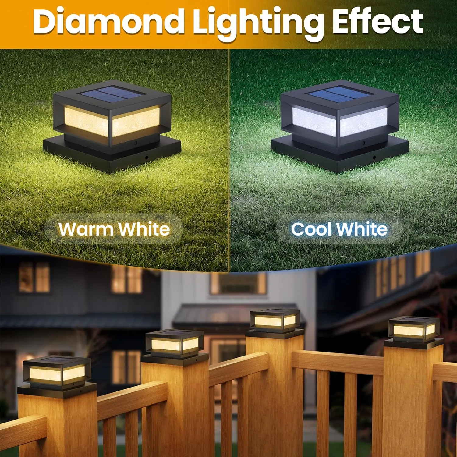 Mlambert 12 Pack Solar Powered Post Cap Lights Outdoor for 4x4/6x6 Wood/Vinyl Posts, Waterproof Deck Fence Patio Porch Light Cool/Warm Lighting, Black