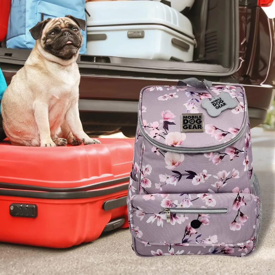 Mobile Dog Gear Week Away Dog Travel Bag Backpack (13"x7"x16", Floral) - Includes 2 Pet Food Storage Containers   2 Collapsible Dog Water Bowls - Airline Approved Travel Accessories, Great for Trips