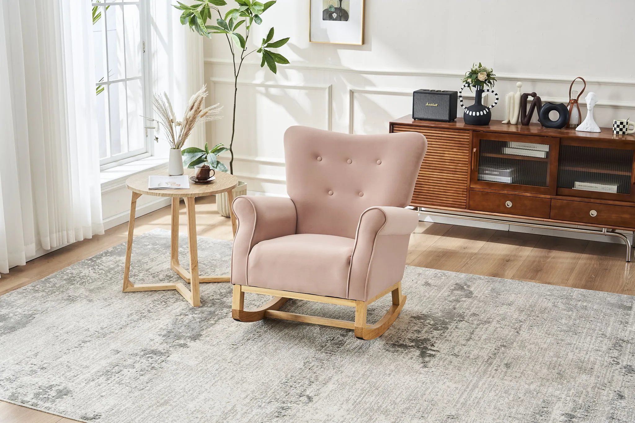 Modern Rocking Chair, Upholstered Accent Chair For Nursery, Small Contemporary Rocke