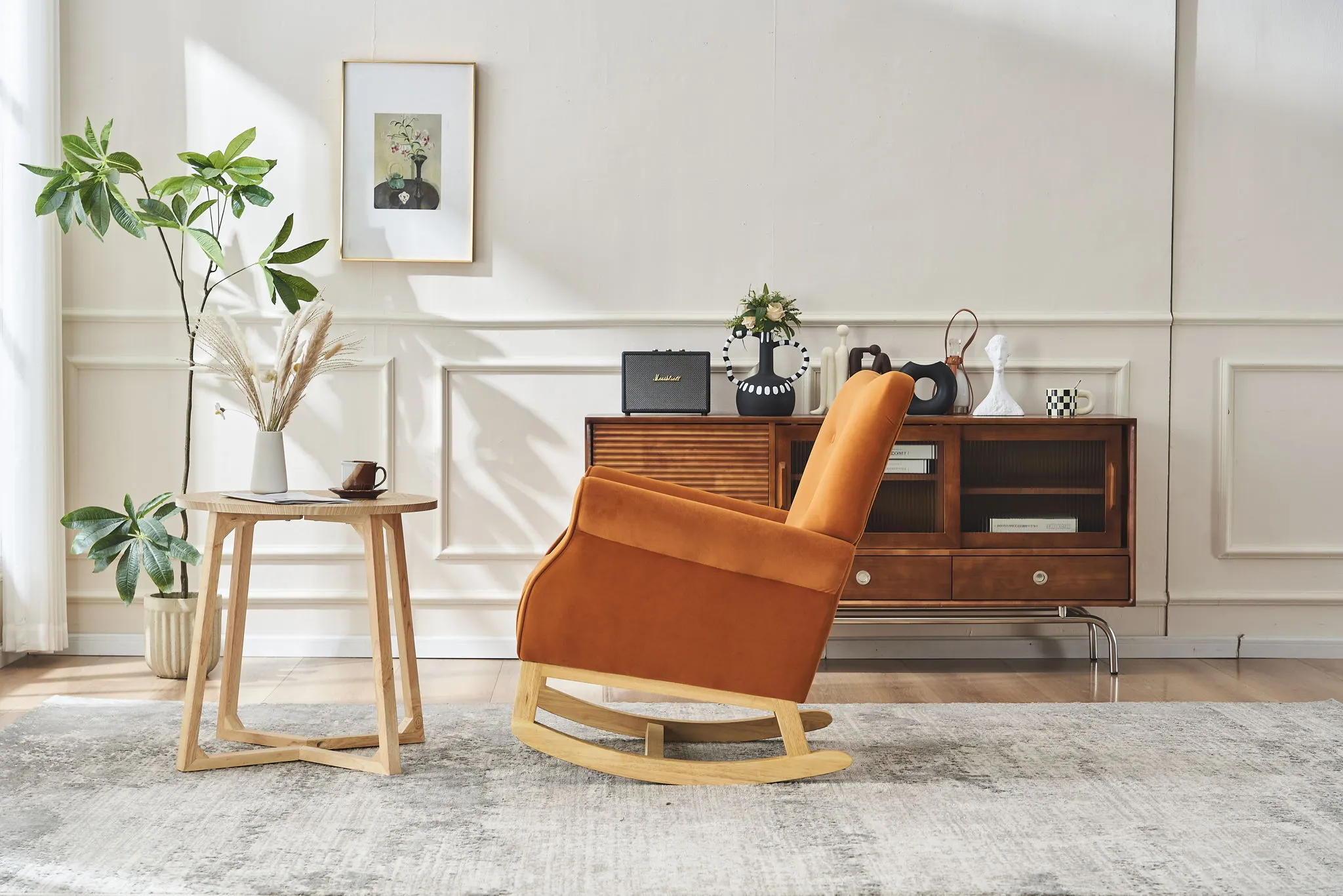 Modern Rocking Chair, Upholstered Accent Chair For Nursery, Small Contemporary Rocke