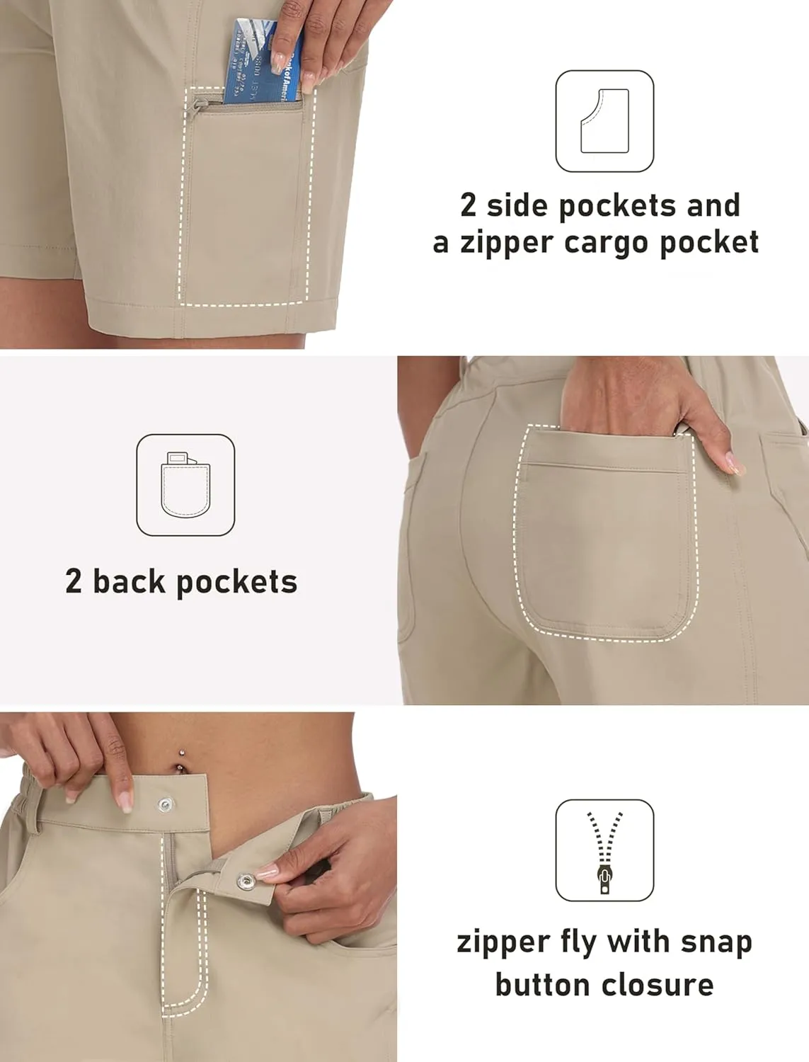 MoFiz Womens Golf Shorts 7" Quick Dry Hiking Shorts Lightweight Bermuda Shorts for Women with Pockets