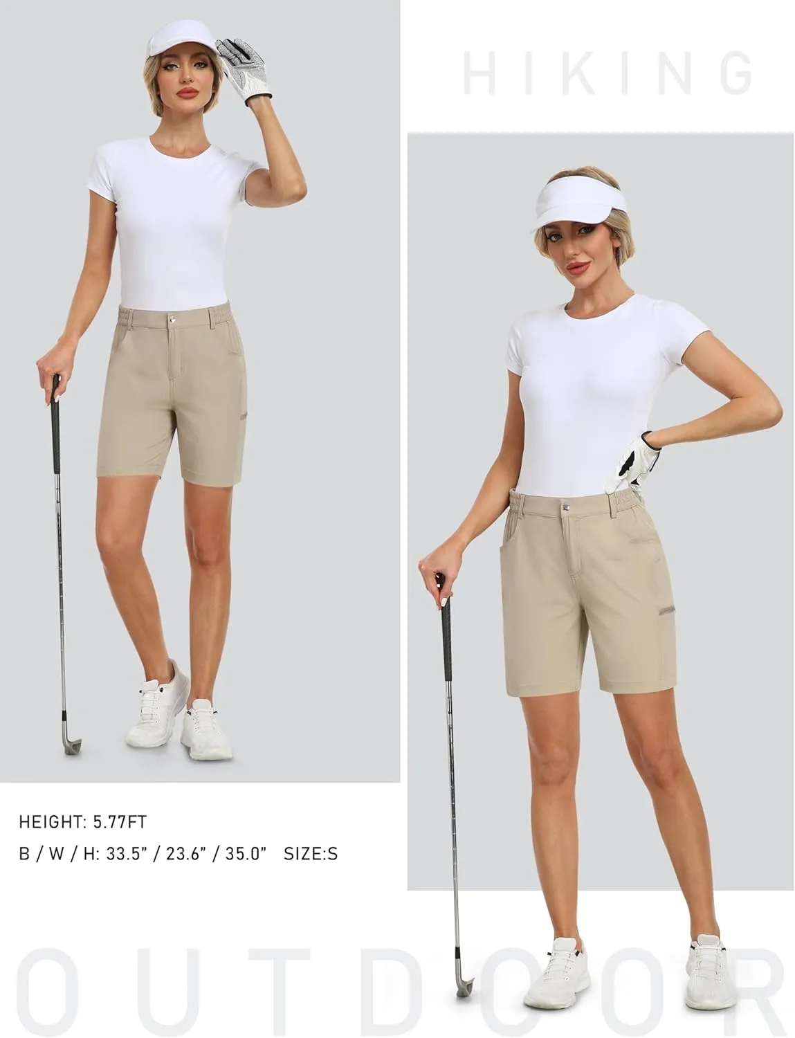 MoFiz Womens Golf Shorts 7" Quick Dry Hiking Shorts Lightweight Bermuda Shorts for Women with Pockets