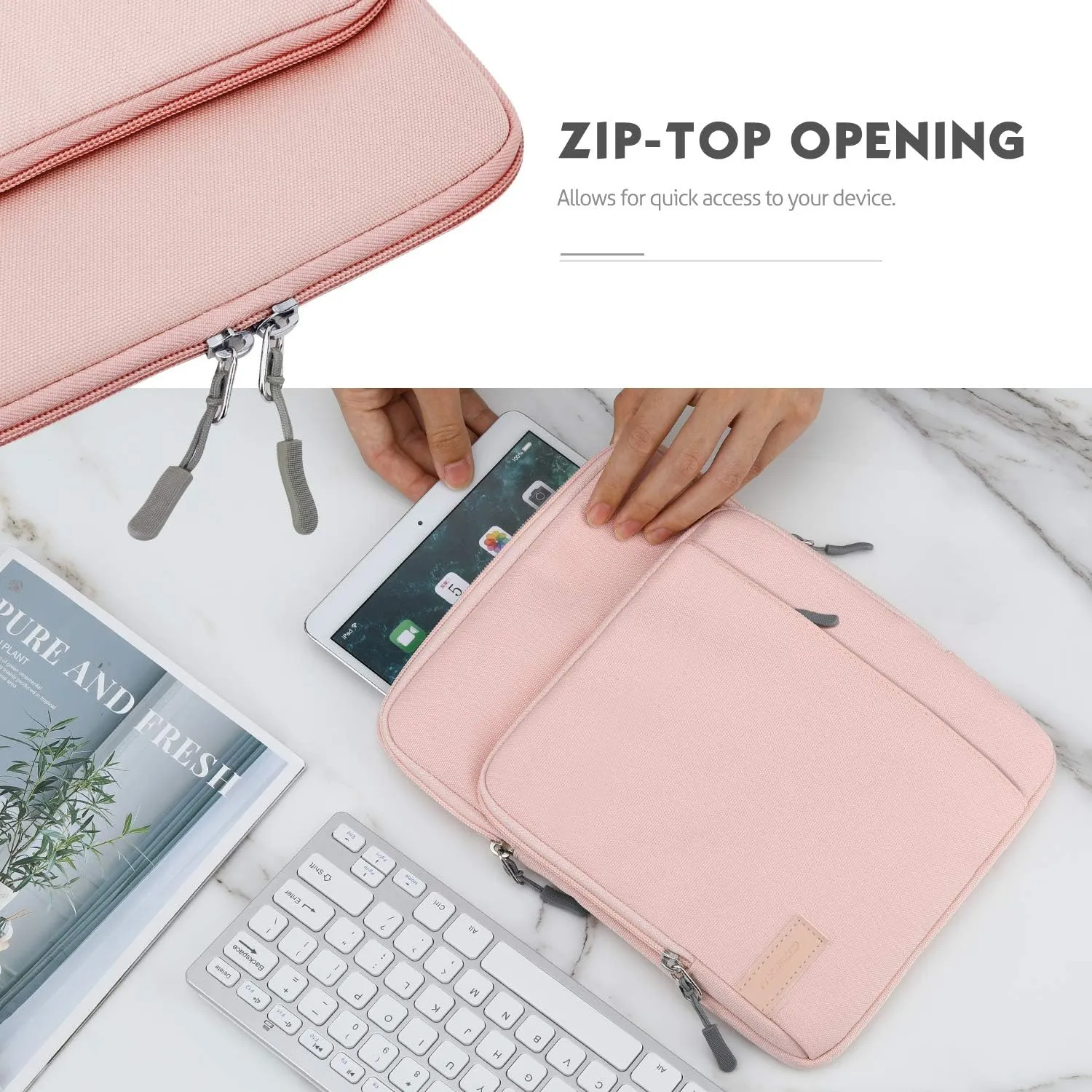 MoKo 9-11 Inch Tablet Sleeve Bag Carrying Case with Storage Pockets Fits New 11-inch iPad Pro M4/iPad Air M2 2024, iPad Air 5/4 10.9, iPad Pro 11, iPad 10/9/8th 10.9/10.2, Tab S8/S9 11, Pink