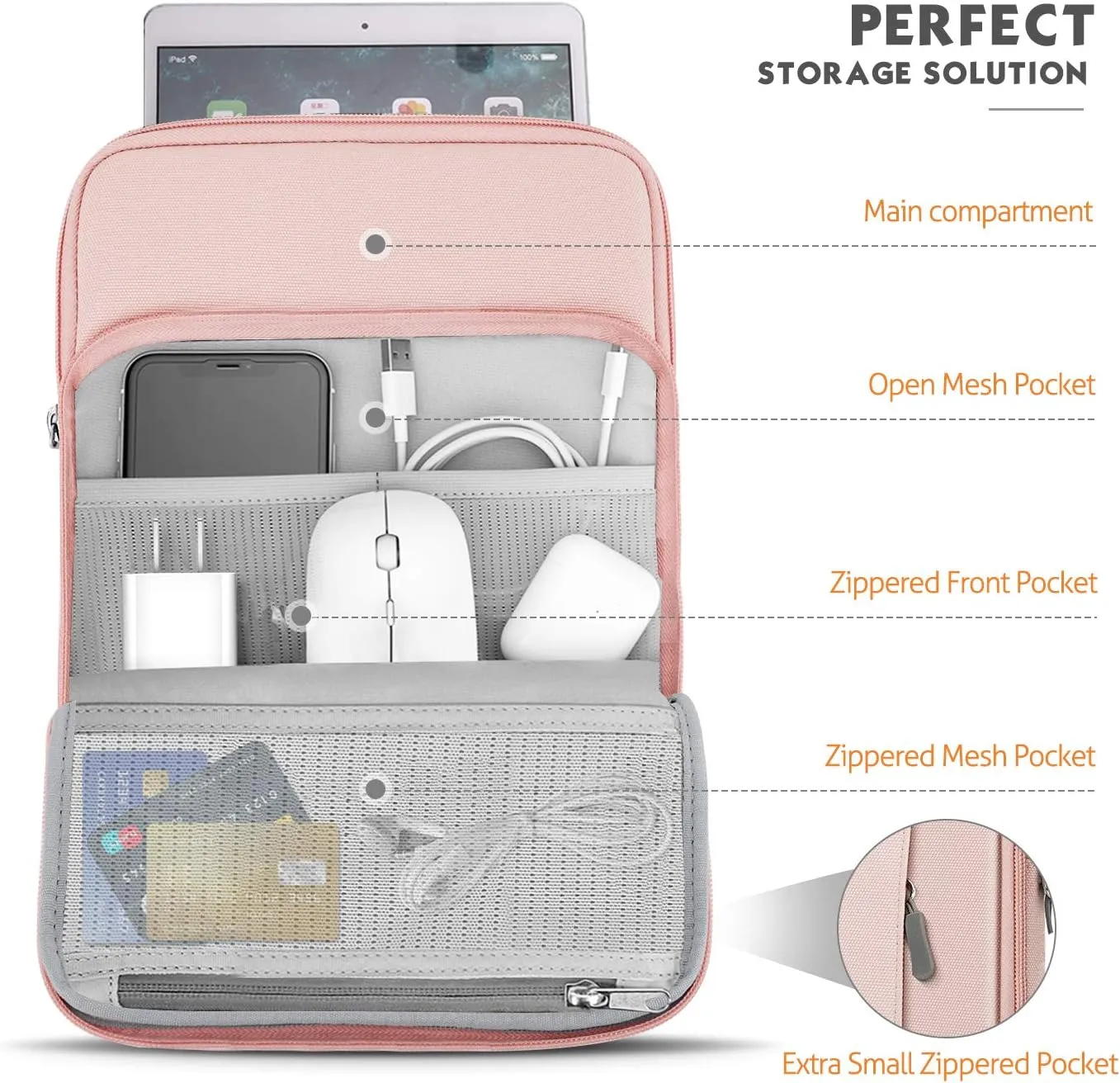 MoKo 9-11 Inch Tablet Sleeve Bag Carrying Case with Storage Pockets Fits New 11-inch iPad Pro M4/iPad Air M2 2024, iPad Air 5/4 10.9, iPad Pro 11, iPad 10/9/8th 10.9/10.2, Tab S8/S9 11, Pink