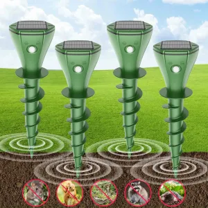 Mole Repellent Solar Powered, Upgrade IPX7 Waterproof Gopher Vole Repellent for Lawn Garden Yard, Repellent Rat, Squirrel, Skunk, Mole, 4 Pack