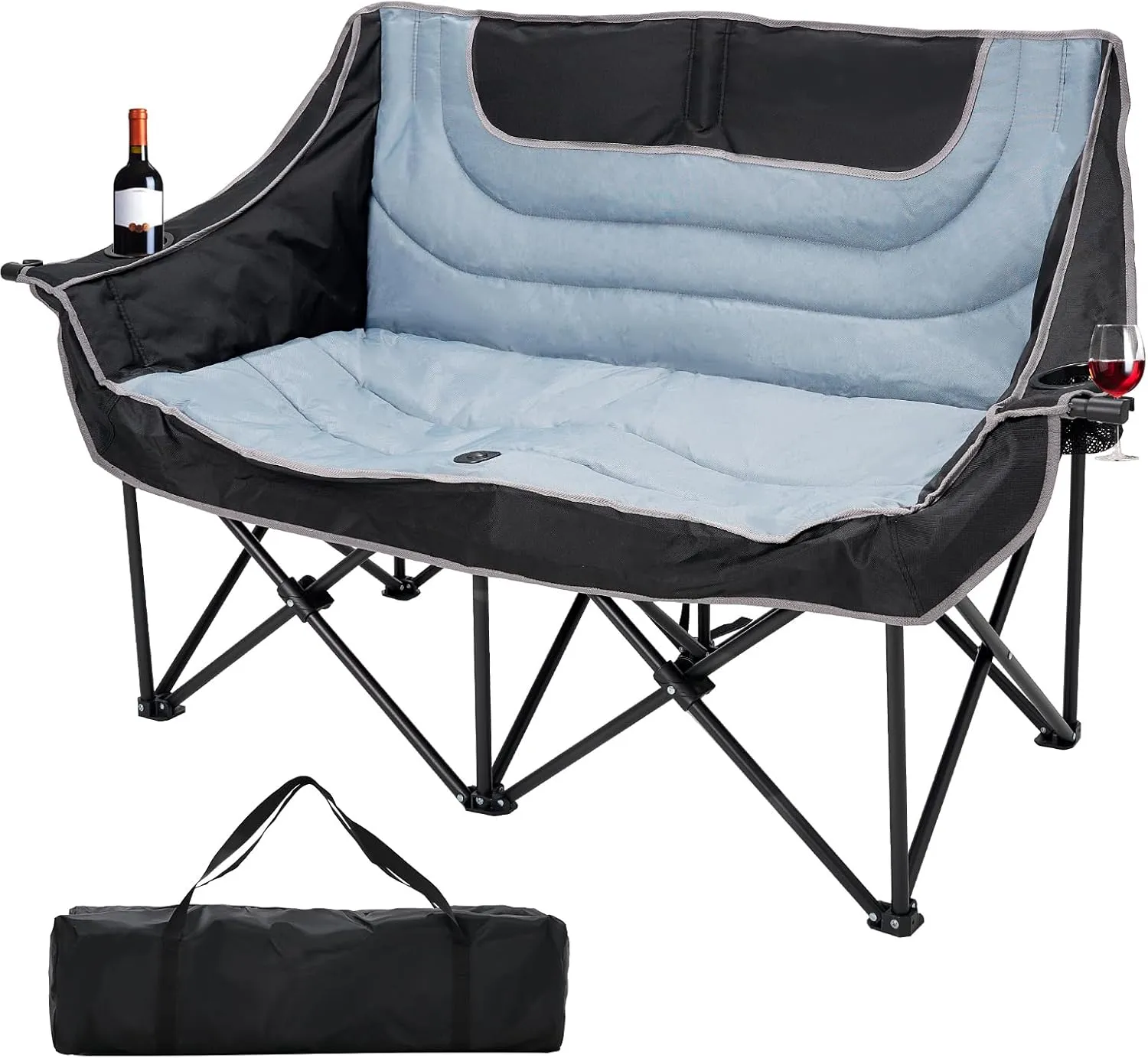 MOPHOTO Double Camping Chair, Folding Camping Loveseat Duo Chair for Adults, Oversized Double Folding Chair, Camping Bench Lawn Chairs Patio Lounge Chairs for Adults