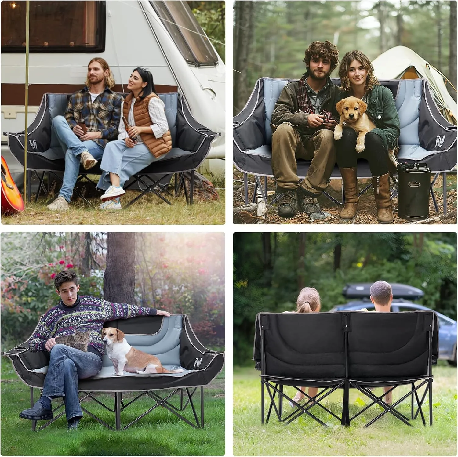MOPHOTO Double Camping Chair, Folding Camping Loveseat Duo Chair for Adults, Oversized Double Folding Chair, Camping Bench Lawn Chairs Patio Lounge Chairs for Adults