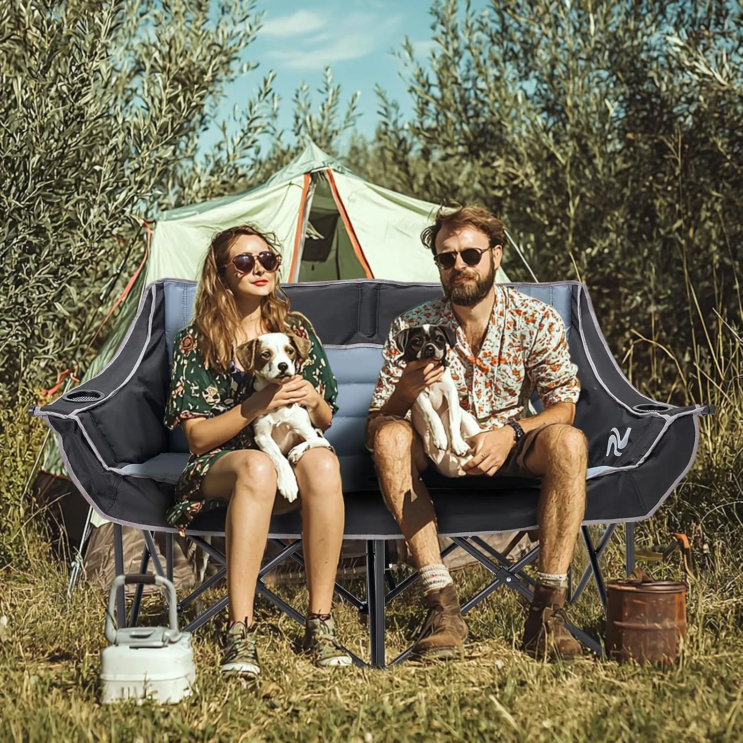 MOPHOTO Double Camping Chair, Folding Camping Loveseat Duo Chair for Adults, Oversized Double Folding Chair, Camping Bench Lawn Chairs Patio Lounge Chairs for Adults