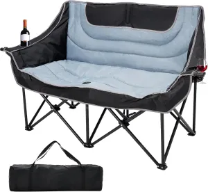 MOPHOTO Double Camping Chair, Folding Camping Loveseat Duo Chair for Adults, Oversized Double Folding Chair, Camping Bench Lawn Chairs Patio Lounge Chairs for Adults