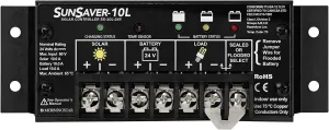 Morningstar SunSaver 10A PWM Solar Charge Controller (SS-10L-24V) - Solar Panel Regulator for 24V Batteries, Four Stage Battery Charging, LVD, HazLoc Rated, Low Noise, 5 Year WTY - Designed in the USA