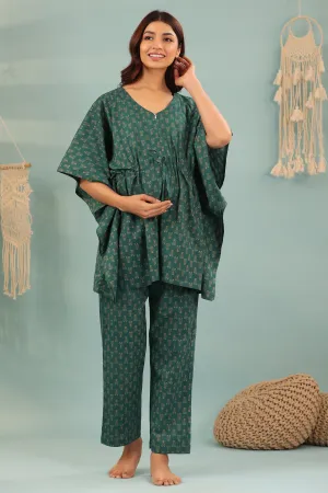Motifs Maternity & Set Premium-grade While supplies last Kaftan Nursing Green Ethnic On