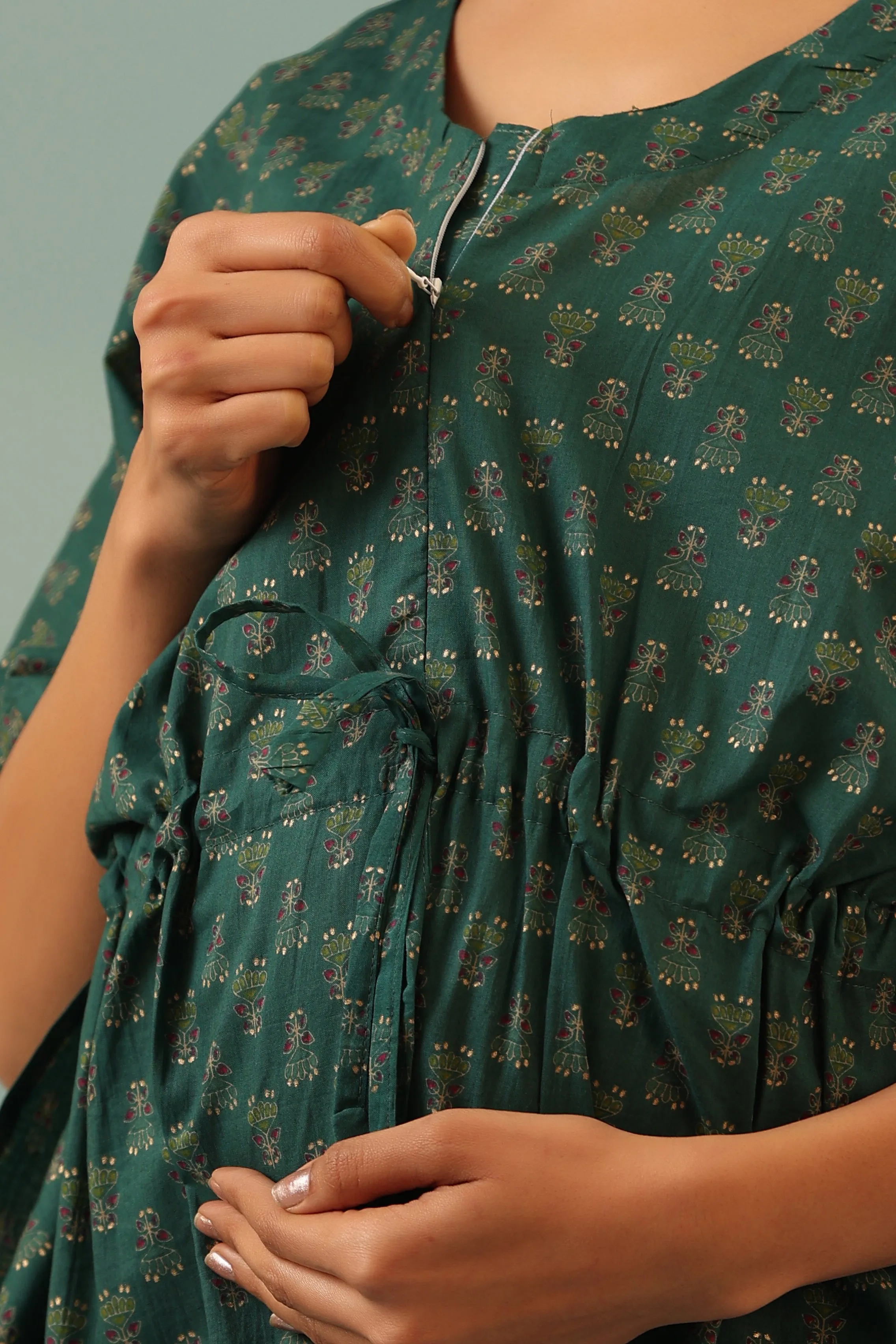 Motifs Maternity & Set Premium-grade While supplies last Kaftan Nursing Green Ethnic On