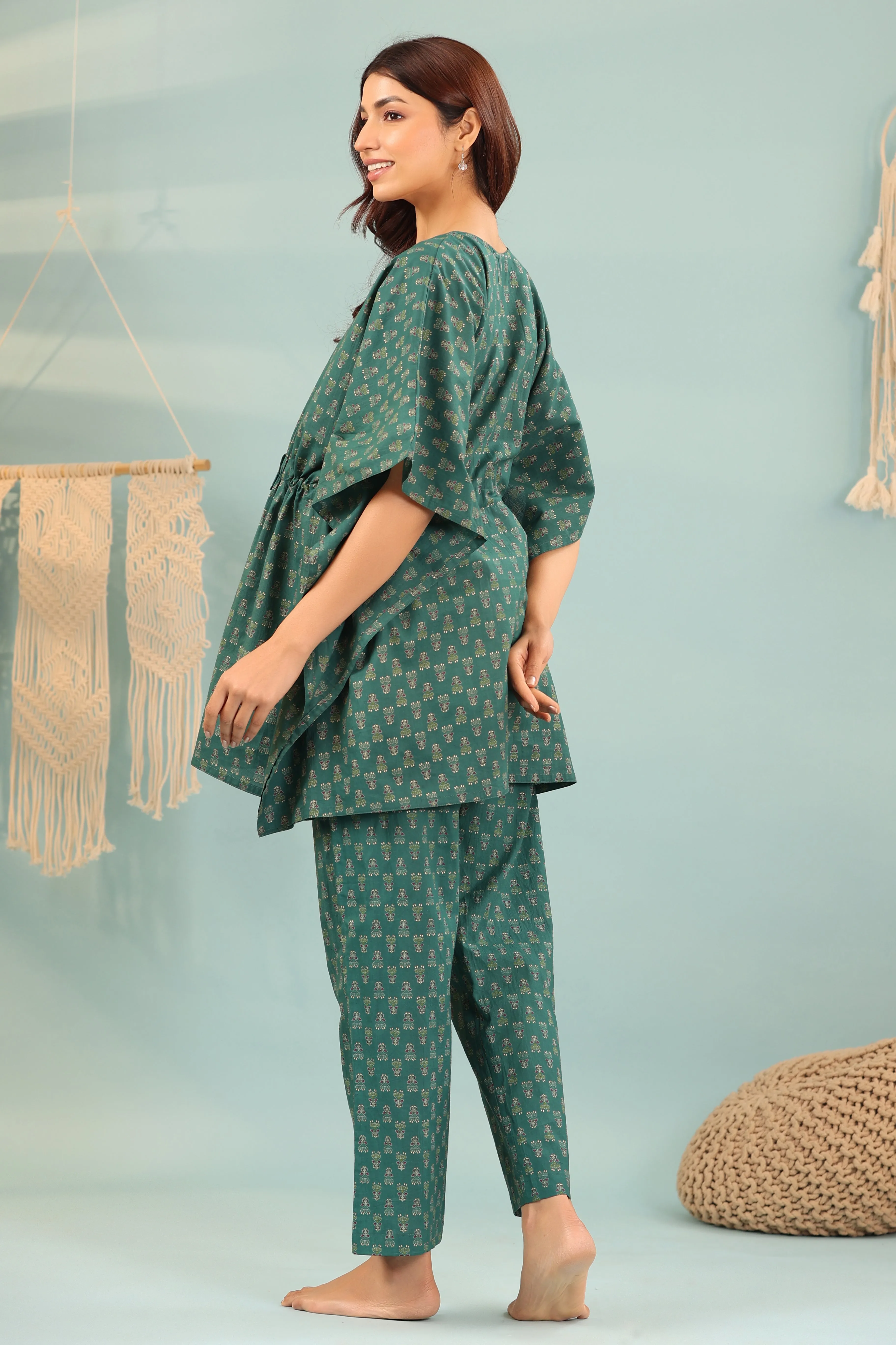 Motifs Maternity & Set Premium-grade While supplies last Kaftan Nursing Green Ethnic On