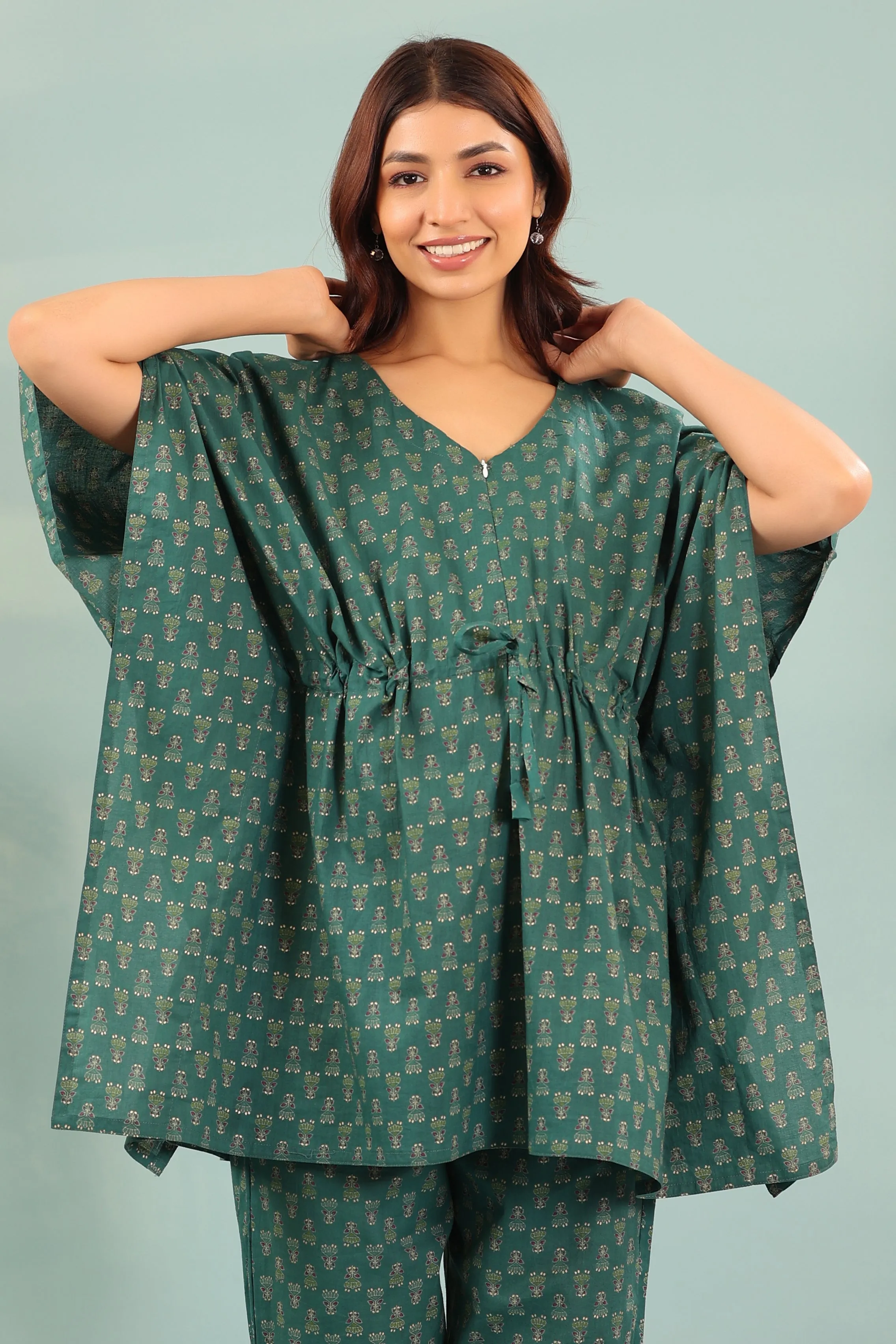 Motifs Maternity & Set Premium-grade While supplies last Kaftan Nursing Green Ethnic On