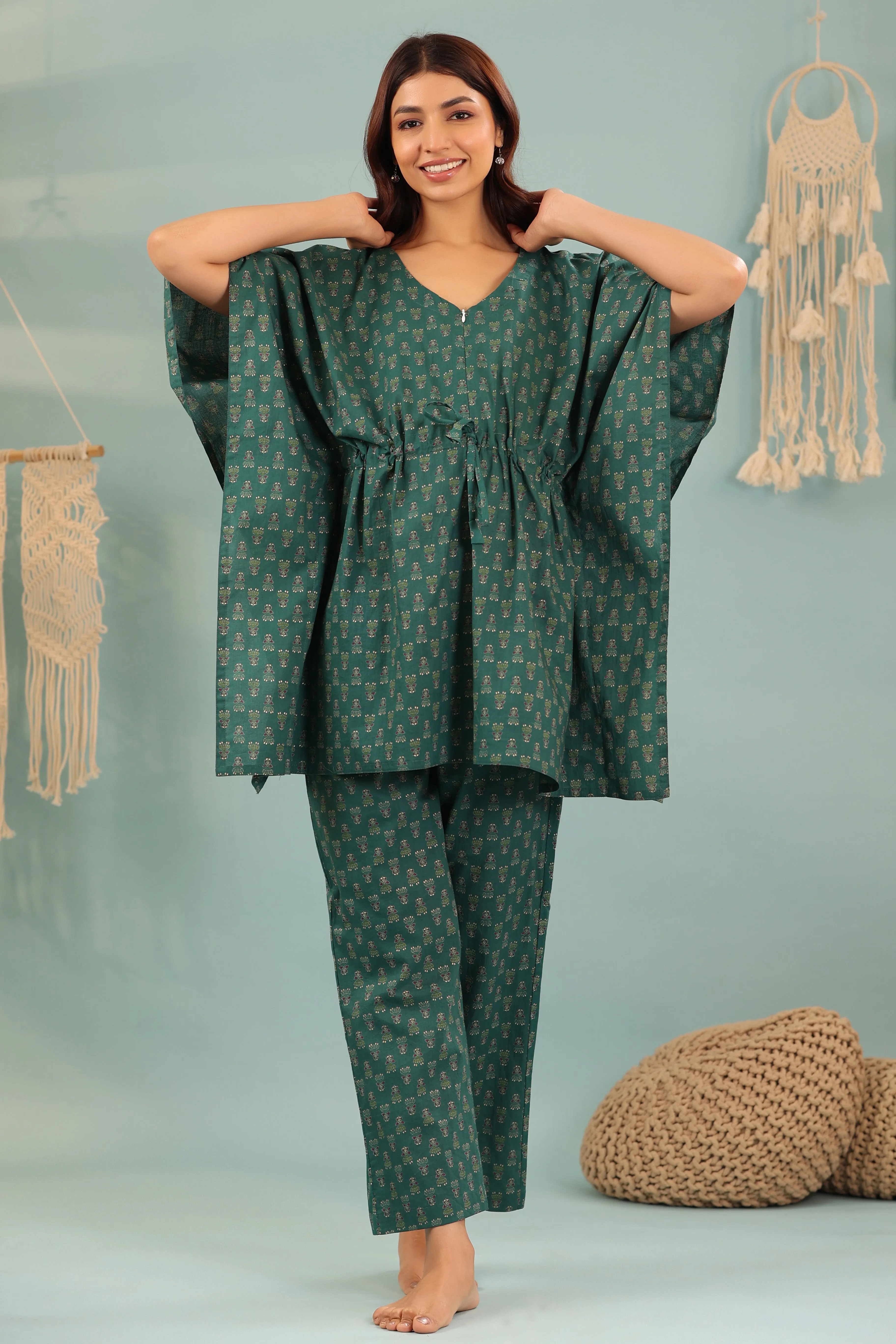 Motifs Maternity & Set Premium-grade While supplies last Kaftan Nursing Green Ethnic On