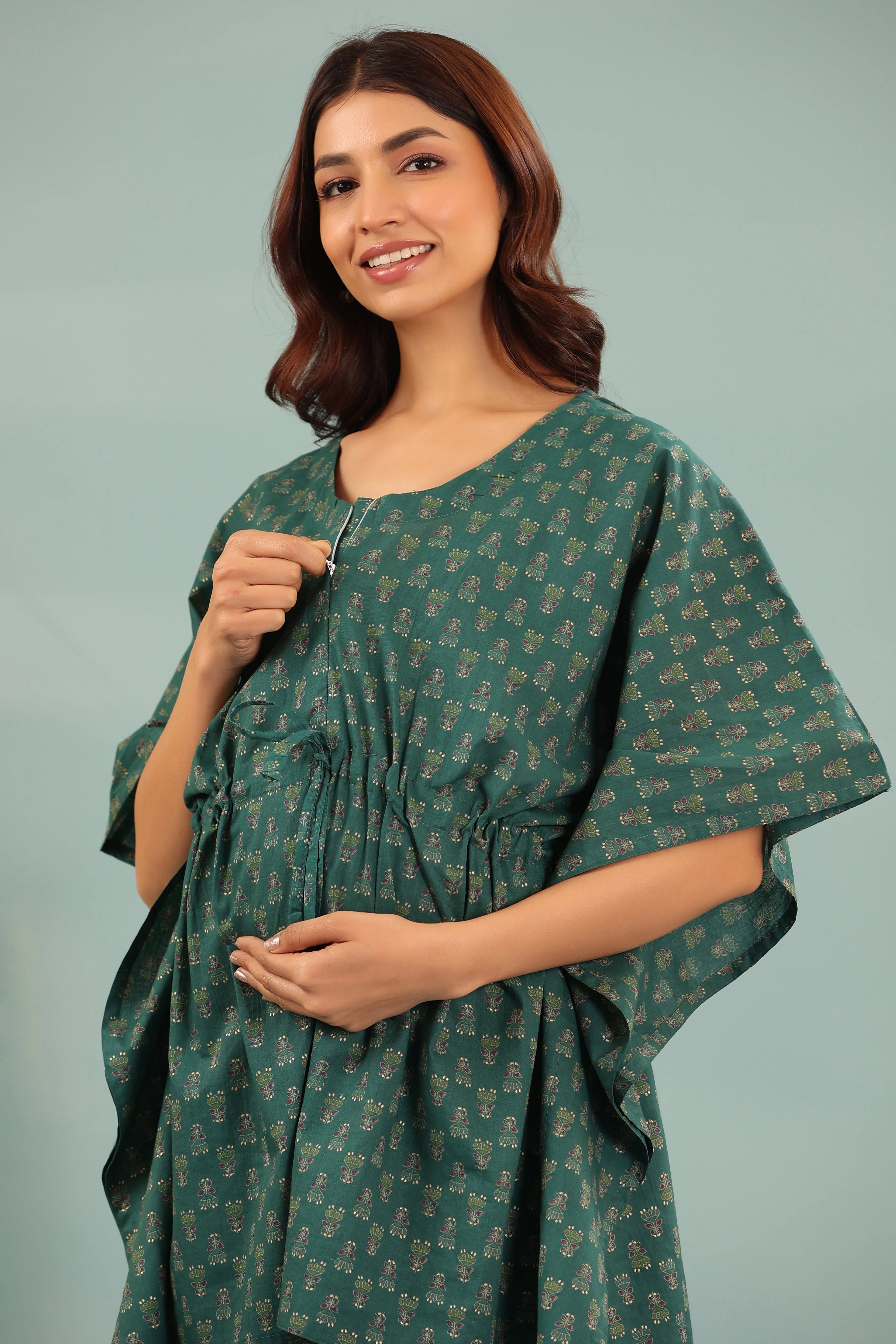 Motifs Maternity & Set Premium-grade While supplies last Kaftan Nursing Green Ethnic On