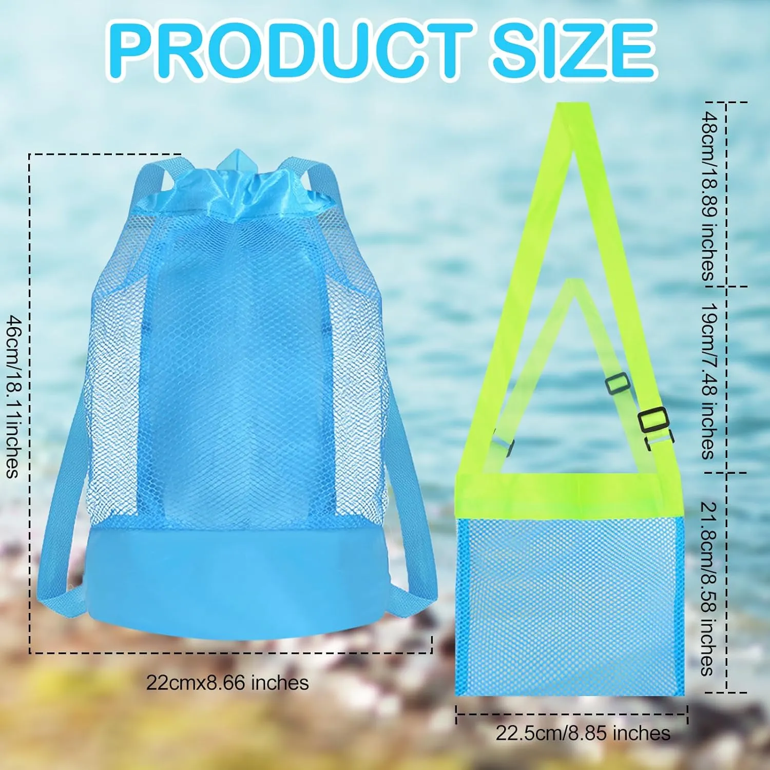 Mototo 9 PCS Beach Sand Sifter Toys Set Shark Tooth Sifter Beach Mesh Shovel with Shell Bags Collapsible Beach Bucket for Shells Collecting Shark Tooth Game Toys
