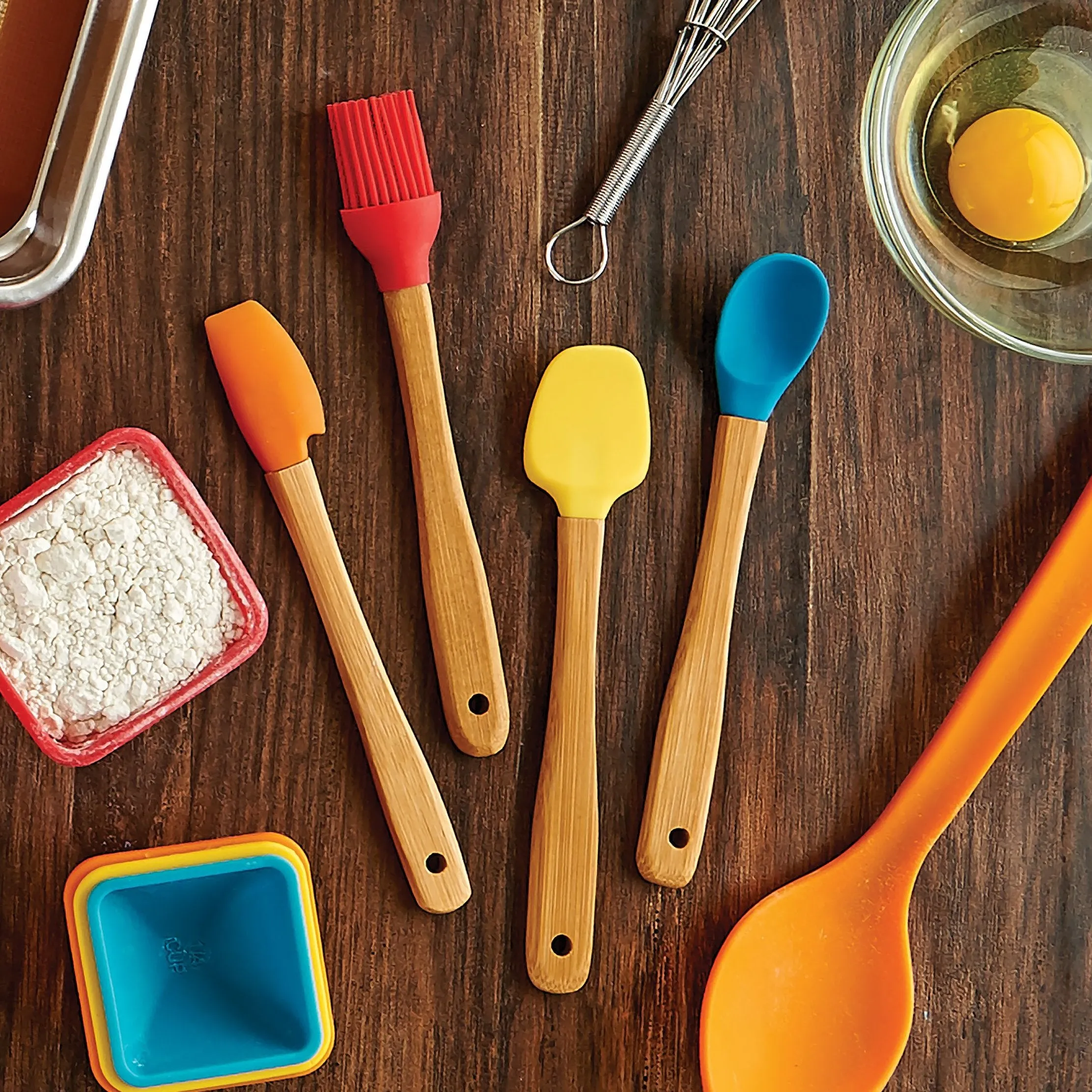 Mrs Anderson's 4pc Bamboo & Silicone Mini Tool Set - Spatula Baster Spoon Scraper