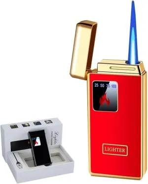 Multifunctional Gas Electric Lighter, Windproof Torch Flame,Touch Sensing Ignition, Refillable Butane, Men's Gift(Red)