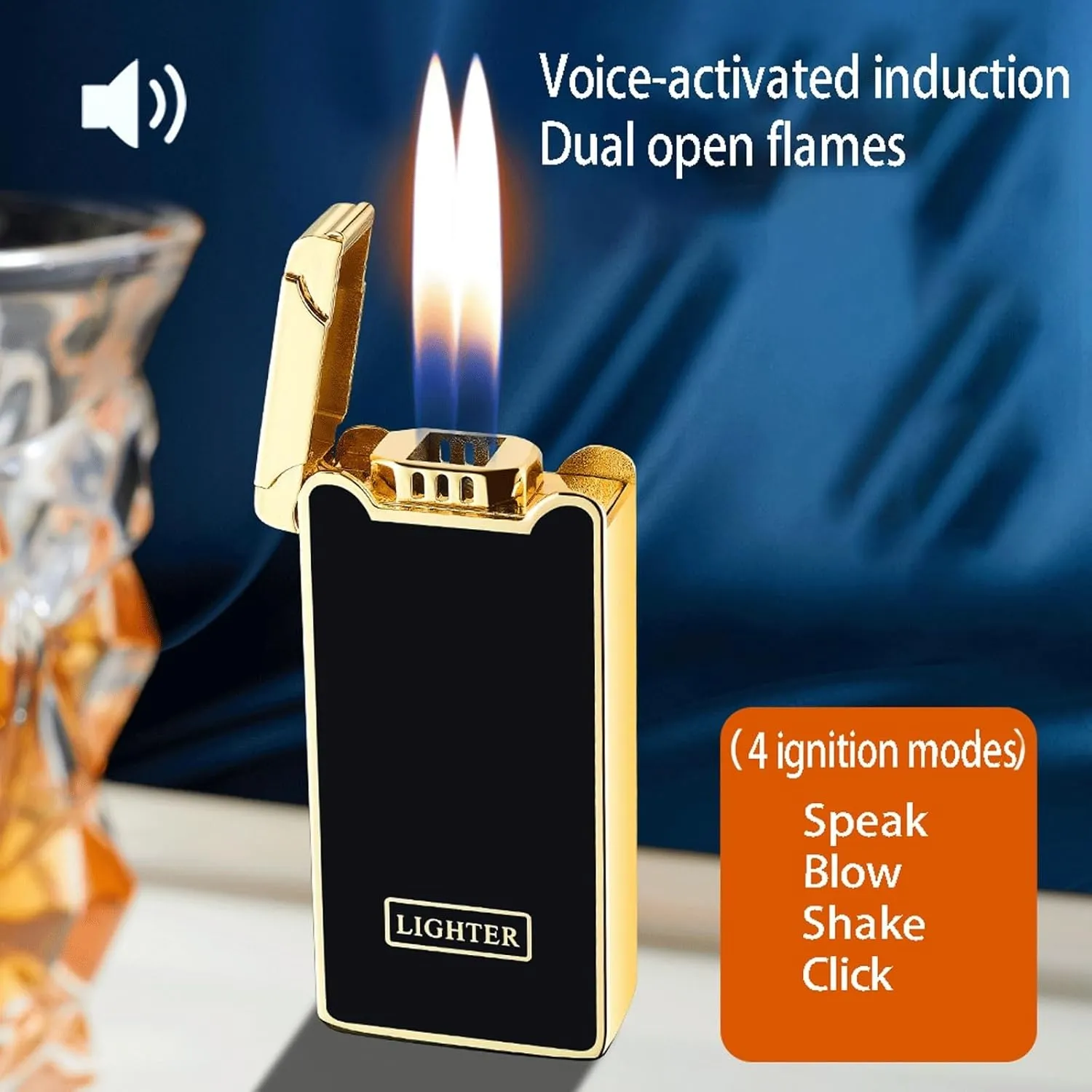 Multifunctional intelligent voice-controlled ignition lighter, gas-electric dual-purpose induction lighter, soft flame, refillable fuel, adjustable flame, suitable for outdoor camping (fuel not includ