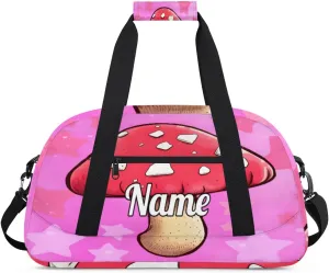 Mushroom Custom Name Sport Duffel Bag Dance Bag for Girls Teens Personalized Ballet Bag Gift for Birthday Christmas Helloween