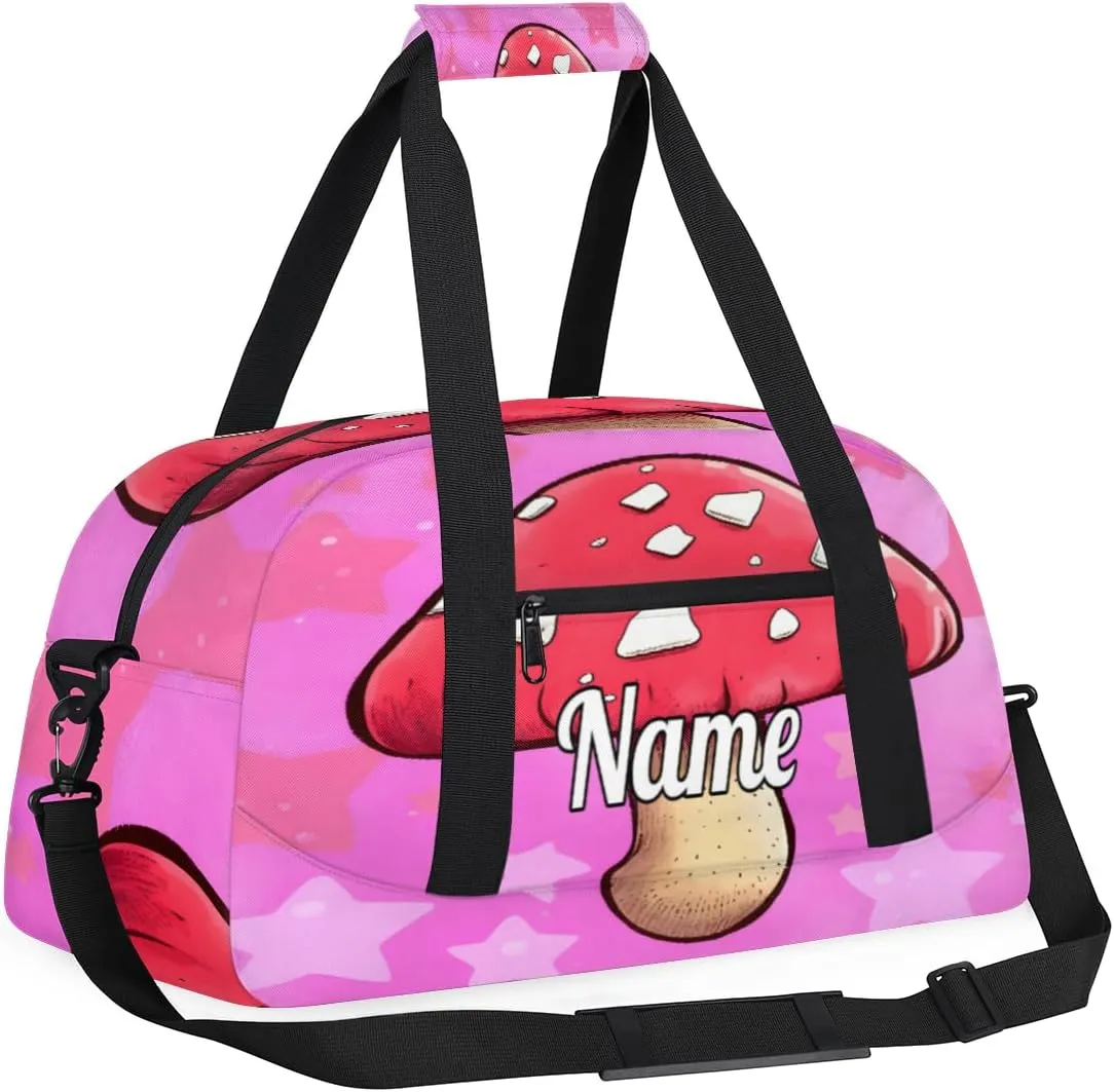 Mushroom Custom Name Sport Duffel Bag Dance Bag for Girls Teens Personalized Ballet Bag Gift for Birthday Christmas Helloween