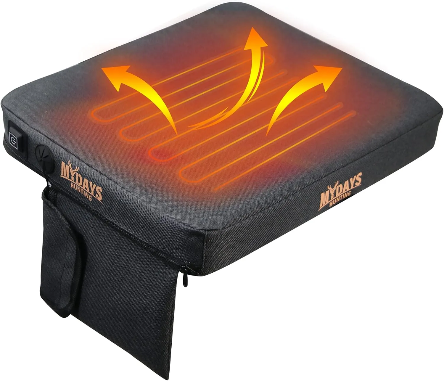 MYDAYS Portable Heated Seat Cushion, Memory Foam Heating Seat Pad for Outdoor Stadium Bleacher Camping, Power Bank Not Included（Black）