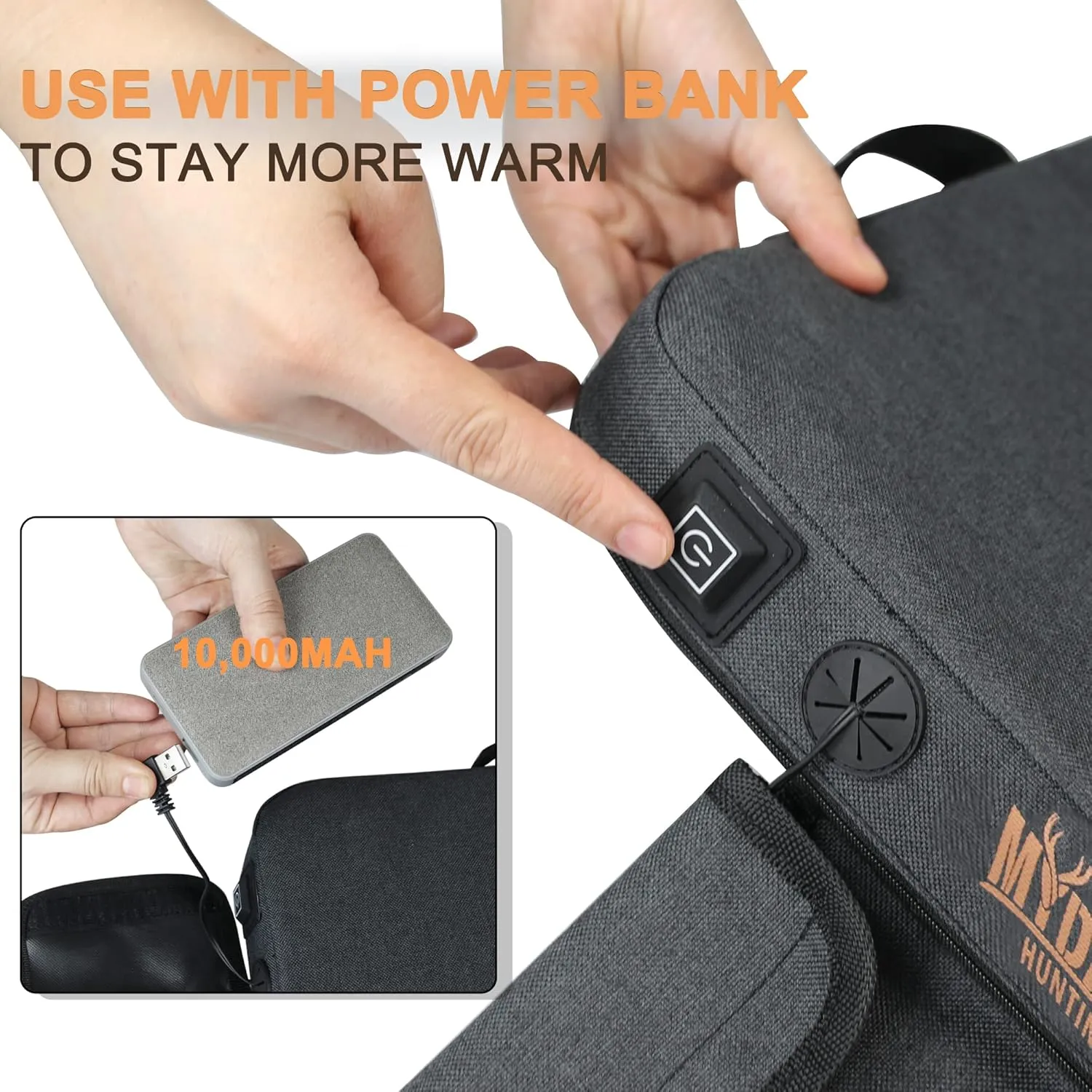 MYDAYS Portable Heated Seat Cushion, Memory Foam Heating Seat Pad for Outdoor Stadium Bleacher Camping, Power Bank Not Included（Black）
