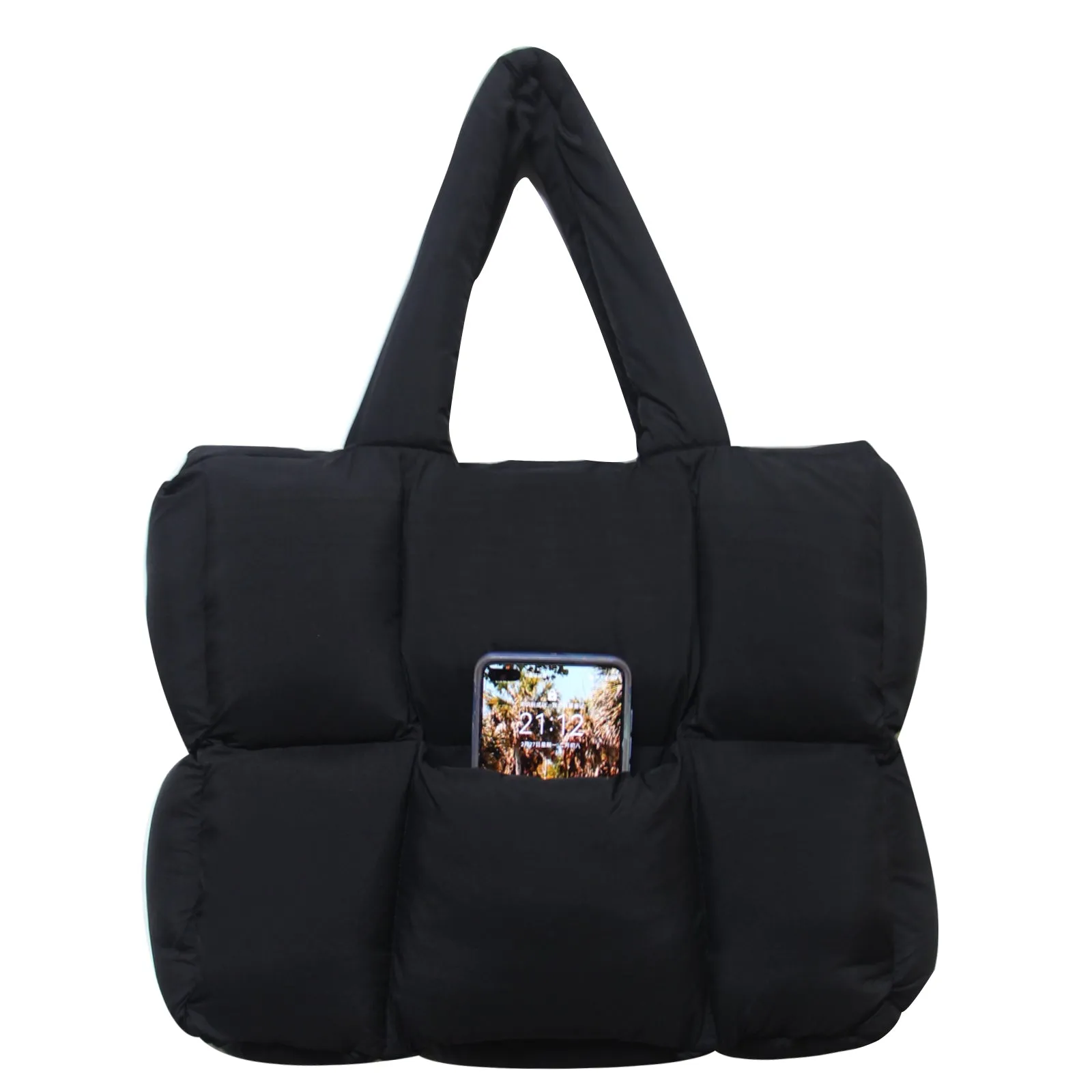NAARIIAN women large puffer purse puffy tote bags dupes light weight handmade nylon bag woven shoulder handbag(Black)