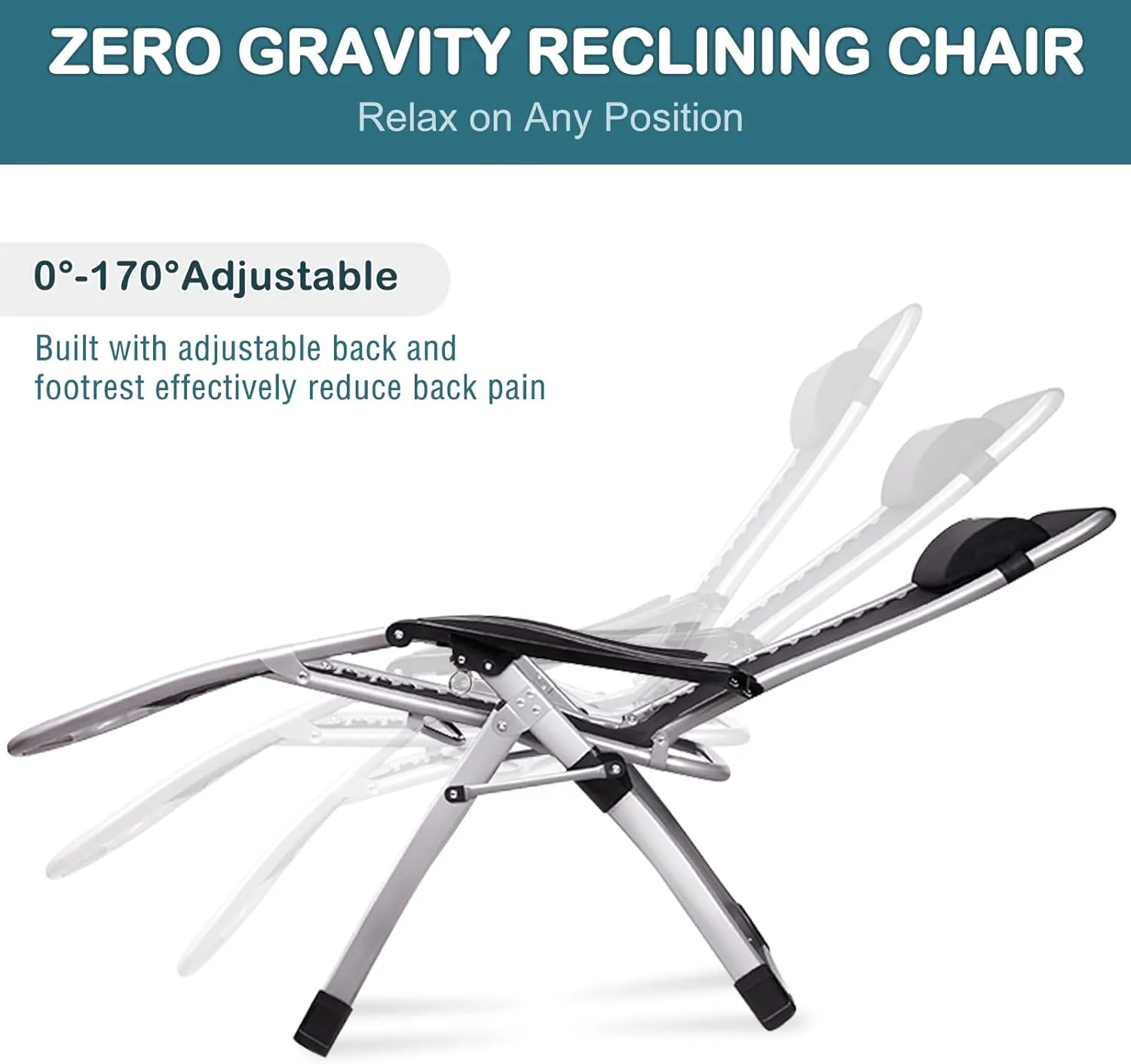 NAIZEA Lounge Chair Padded Zero Gravity Chair Folding Adjustable Reclining Patio Chairs with Cup Holder, Ergonomic Patio Recliner Chairs for Kids and Adult for Indoor and Outdoor