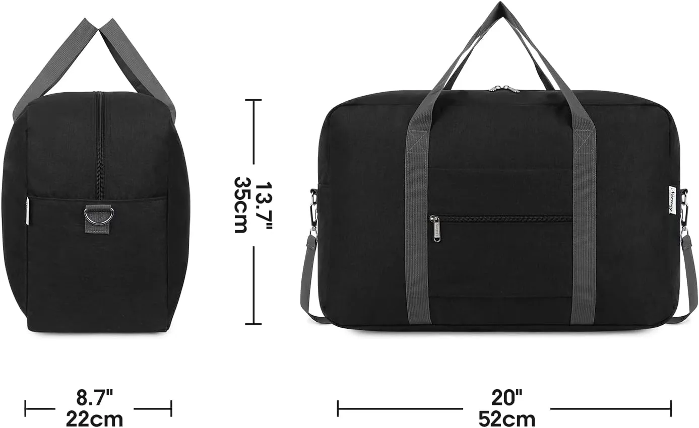 Narwey Carry on Luggage 22x14x9 Airline Approved Foldable Duffle Bag for Travel Packable Duffel Bag for Traveling Airplane for Women and Men 40L (Black (With Shoulder Strap))