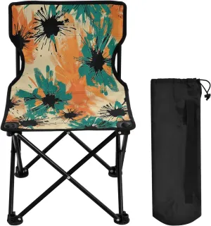 National Style Ink Flower Portable Outdoor Folding Chair Anti-Slip Padded Oxford Cloth Stool Camping Chair Small for Beach Hiking Fishing Gardening Quad Camp Chair