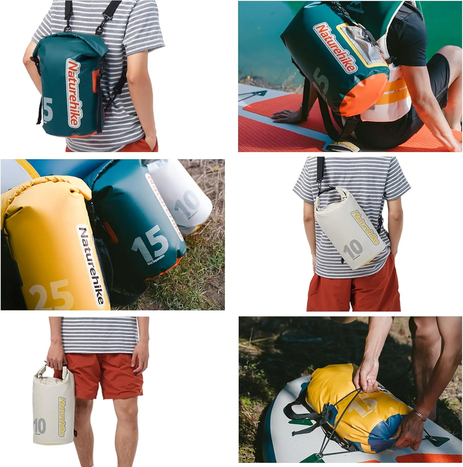 Naturehike PVC Floating Waterproof Dry Backpack, 10L/15L Waterproof Pouch with Wider Shoulder Straps, Roll Top Waterproof Backpack Sack for Travel, Swimming, Boating, Kayaking, Camping (White, 10L)