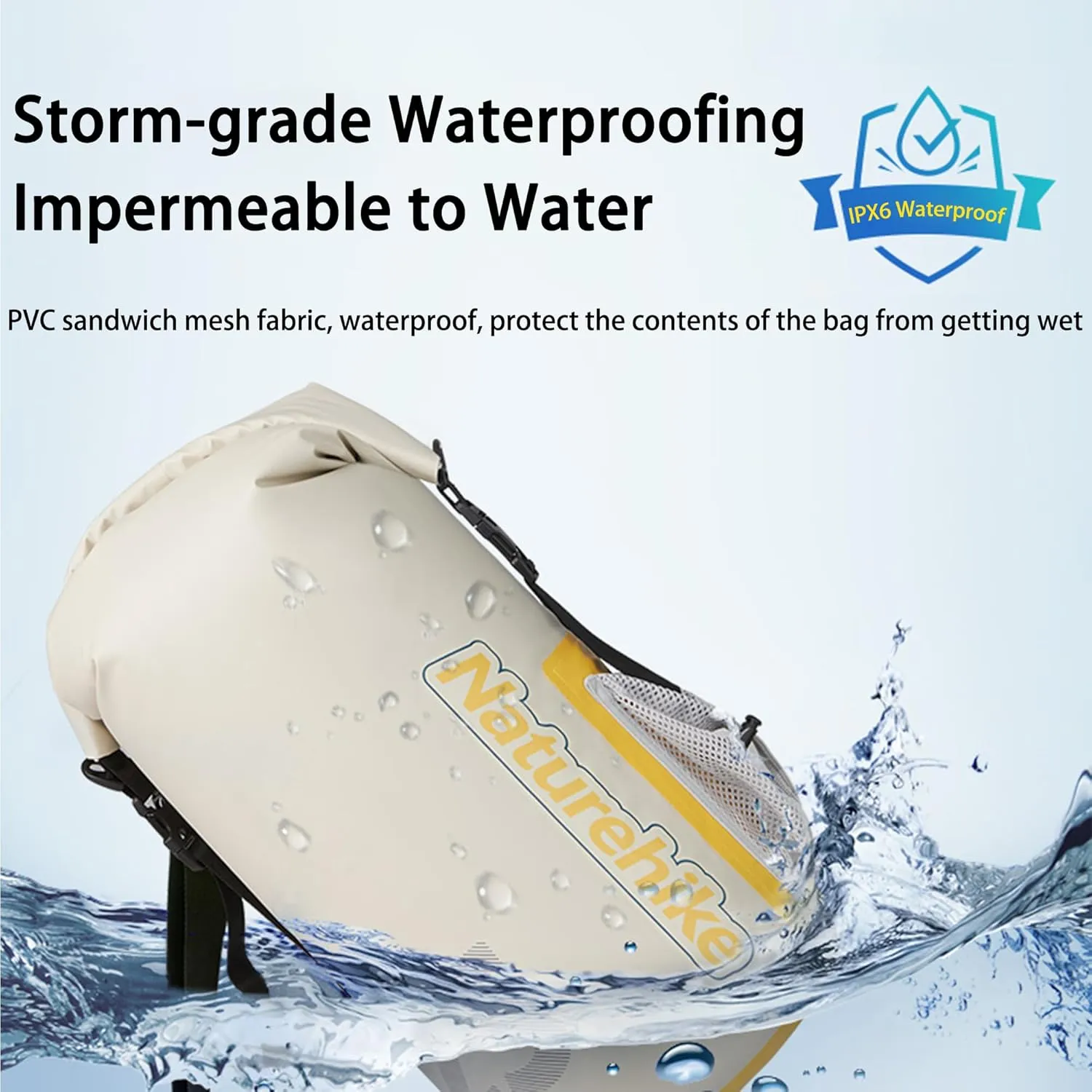 Naturehike PVC Floating Waterproof Dry Backpack, 10L/15L Waterproof Pouch with Wider Shoulder Straps, Roll Top Waterproof Backpack Sack for Travel, Swimming, Boating, Kayaking, Camping (White, 10L)