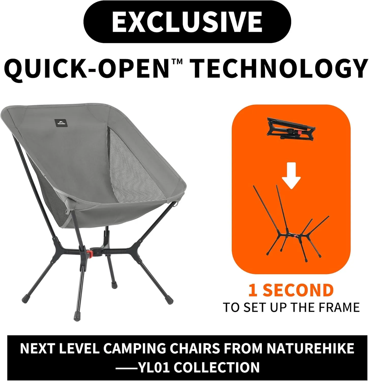 Naturehike YL01 Snap Camping Chair, Portable Backpacking Chair with Storage Bag, Lightweight & Compact Folding Camp Chair