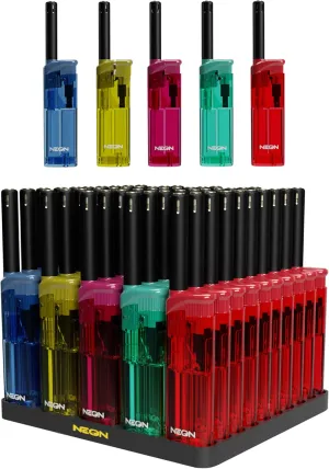 NEON Refillable Lighters 50PCS 5 Colors Multi-Purpose Windproof Portable Reusable Outdoor Indoor Compact Easy-to-Use Lighters