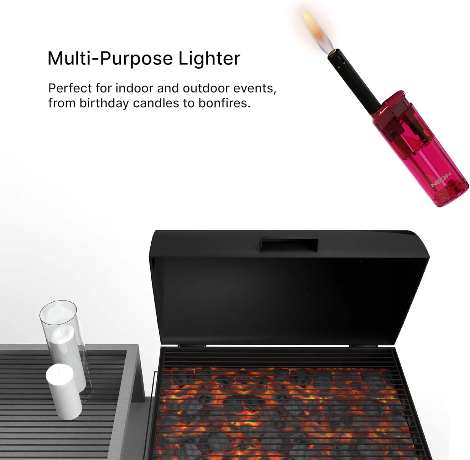 NEON Refillable Lighters 50PCS 5 Colors Multi-Purpose Windproof Portable Reusable Outdoor Indoor Compact Easy-to-Use Lighters