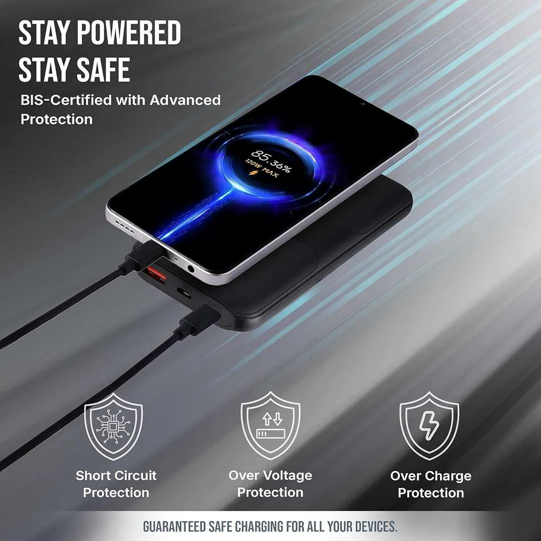 Nextech Slender PDQC 22.5W | 10000mAh | Made in India | Fast Charging Powerbank - Charcoal Black