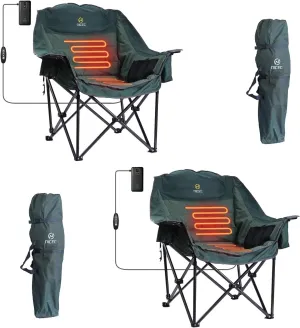 Nice C Heated Camping Chairs, Outdoor Heated Chair, Oversized XL Padded Camping Chair, Outdoor Chair, Camp Chairs, Wide&Thick, Heavy Duty 400lb, Carry Bag, Cupholder & Cooler (Two Green)