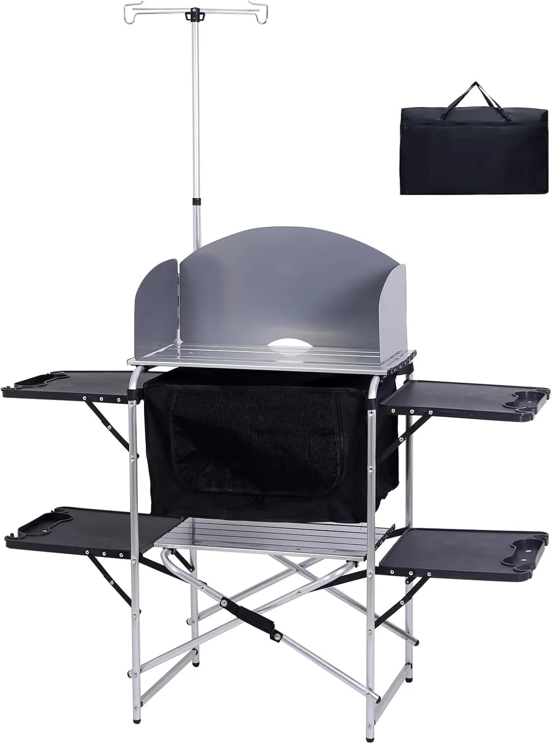 Nice C Lawn Chairs with Armrest, Cooler Bag, Cup Holder, Side Pocket Camping Kitchen Station, Picnic Grill Folding Table